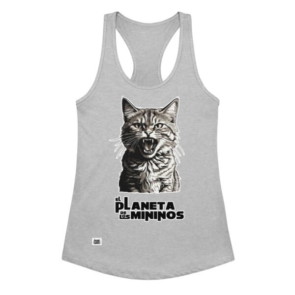 Camiseta de gatos para mujer EL PLANETA DE LOS MININOS en color gris jaspeado, vista plana