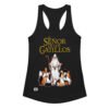 Camiseta de gatos para mujer EL SEÑOR DE LOS GATILLOS en color negro, vista plana