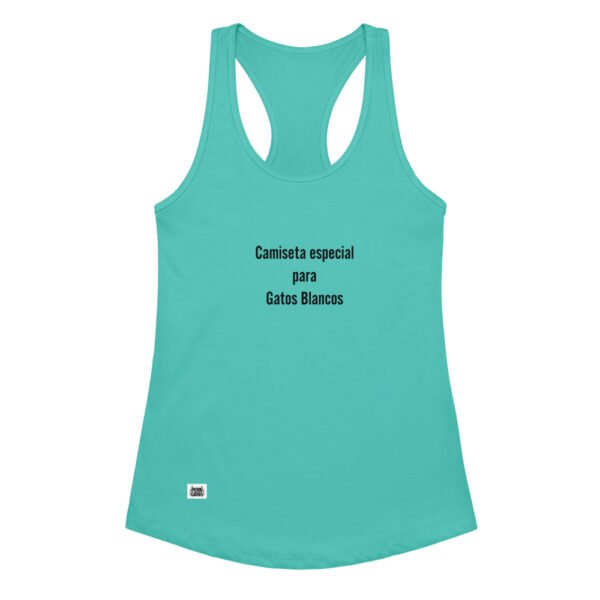 Camiseta de gatos para mujer ESPECIAL PARA GATOS BLANCOS en color azul tahití, vista plana