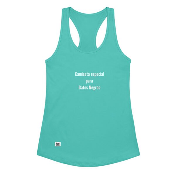 Camiseta de gatos para mujer ESPECIAL PARA GATOS NEGROS en color azul tahití, vista plana