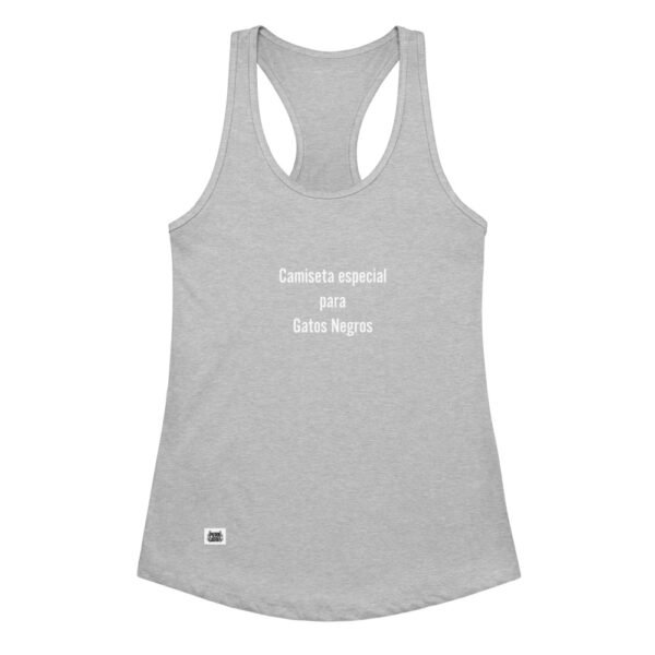 Camiseta de gatos para mujer ESPECIAL PARA GATOS NEGROS en color gris jaspeado, vista plana