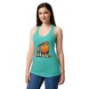 Camiseta de gatos para mujer ¿ESTAMOS SEGUROS? en color azul tahití, sobre modelo