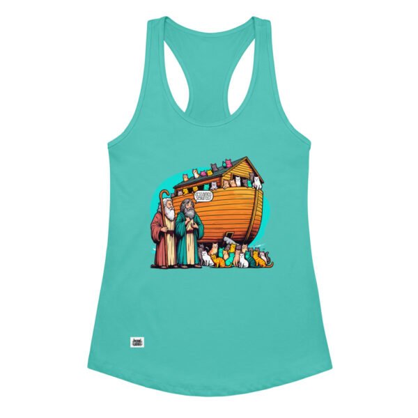 Camiseta de gatos para mujer ¿ESTAMOS SEGUROS? en color azul tahití, vista plana