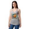 Camiseta de gatos para mujer ¿ESTAMOS SEGUROS? en color gris jaspeado, sobre modelo