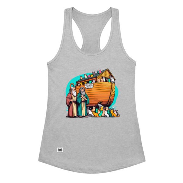 Camiseta de gatos para mujer ¿ESTAMOS SEGUROS? en color gris jaspeado, vista plana