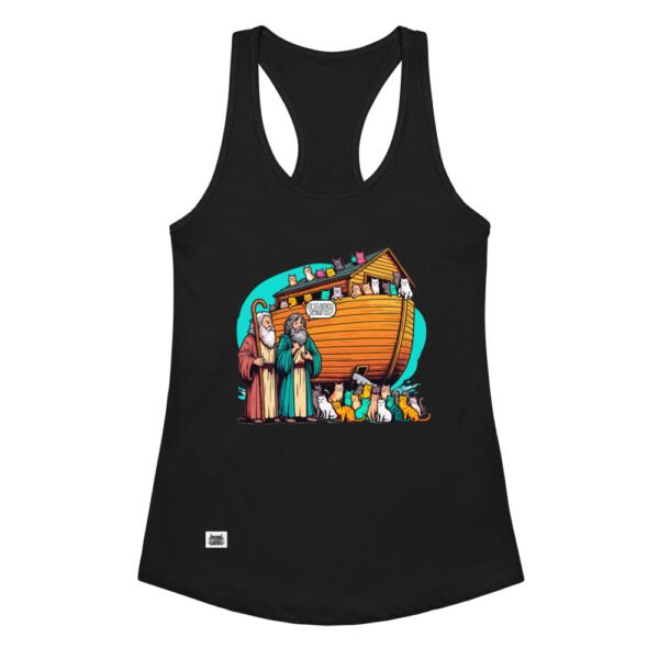 Camiseta de gatos para mujer ¿ESTAMOS SEGUROS? en color negro, vista plana