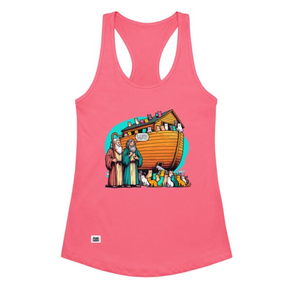 Camiseta de gatos para mujer ¿ESTAMOS SEGUROS? en color rosa eléctrico, vista plana