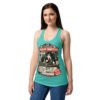 Camiseta de gatos para mujer EVALUACIÓN DEL HUMANO en color azul tahití, sobre modelo