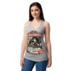 Camiseta de gatos para mujer EVALUACIÓN DEL HUMANO en color gris jaspeado, sobre modelo