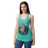 Camiseta de gatos para mujer GATO EXPLORADOR en color azul tahití, sobre modelo