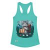 Camiseta de gatos para mujer GATO EXPLORADOR en color azul tahití, vista plana