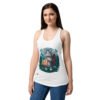 Camiseta de gatos para mujer GATO EXPLORADOR en color blanco, sobre modelo