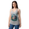 Camiseta de gatos para mujer GATO EXPLORADOR en color gris jaspeado, sobre modelo