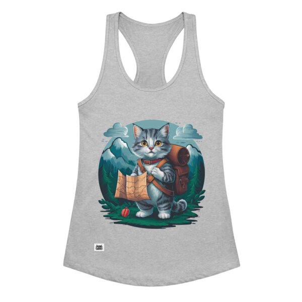 Camiseta de gatos para mujer GATO EXPLORADOR en color gris jaspeado, vista plana
