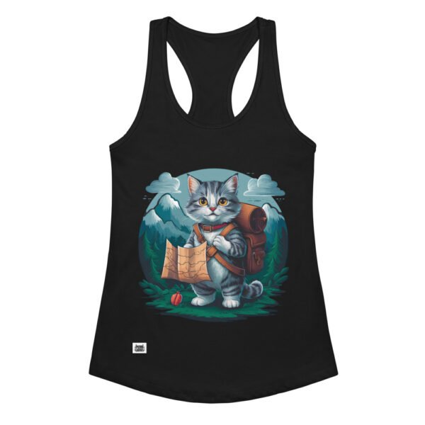 Camiseta de gatos para mujer GATO EXPLORADOR en color negro, vista plana