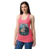 Camiseta de gatos para mujer GATO EXPLORADOR en color rosa eléctrico, sobre modelo