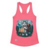 Camiseta de gatos para mujer GATO EXPLORADOR en color rosa eléctrico, vista plana