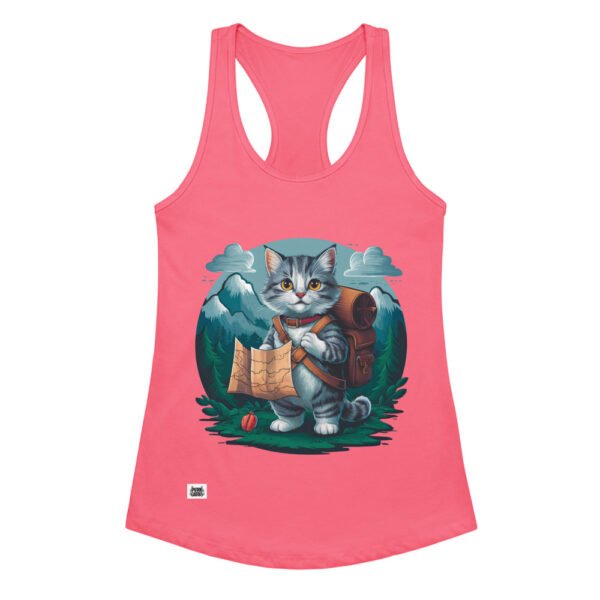 Camiseta de gatos para mujer GATO EXPLORADOR en color rosa eléctrico, vista plana