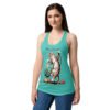 Camiseta de gatos para mujer FELINAVIDAD en color azul tahití, sobre modelo