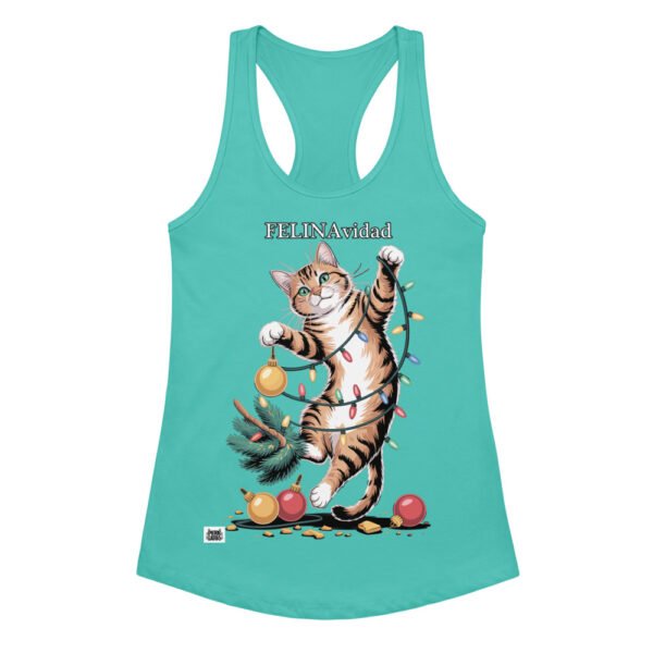 Camiseta de gatos para mujer FELINAVIDAD en color azul tahití, vista plana
