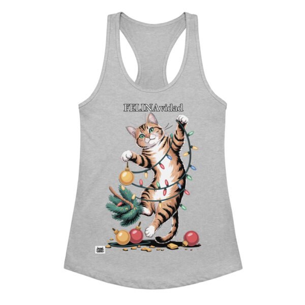 Camiseta de gatos para mujer FELINAVIDAD en color gris jaspeado, vista plana