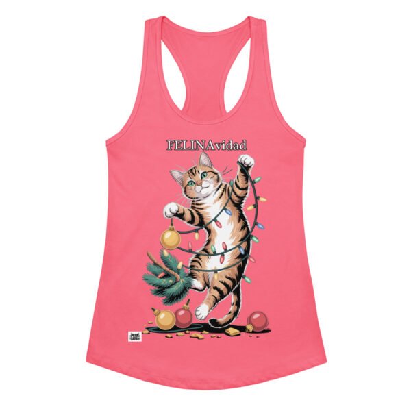 Camiseta de gatos para mujer FELINAVIDAD en color rosa eléctrico, vista plana