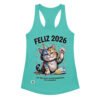 Camiseta de gatos para mujer FELIZ 2026, 365 NUEVAS OPORTUNIDADES DE CAGARLA en color azul tahití, vista plana