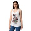 Camiseta de gatos para mujer FELIZ FALSEDAD en color blanco, sobre modelo