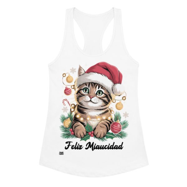 Camiseta de gatos para mujer FELIZ MIAUCIDAD en color blanco, vista plana