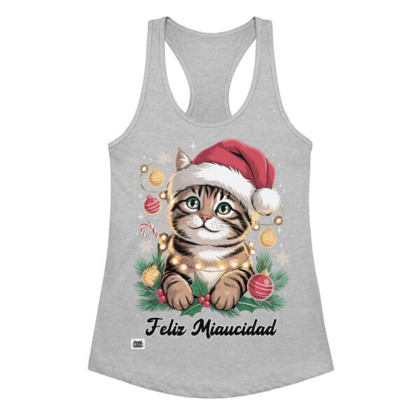 Camiseta de gatos para mujer FELIZ MIAUCIDAD en color gris jaspeado, vista plana