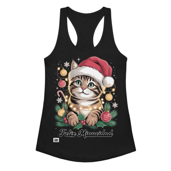 Camiseta de gatos para mujer FELIZ MIAUCIDAD en color negro, vista plana