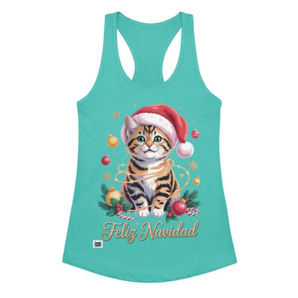 Camiseta de gatos para mujer FELIZ NAVIDAD GATUNA en color azul tahití, vista plana