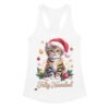Camiseta de gatos para mujer FELIZ NAVIDAD GATUNA en color blanco, vista plana