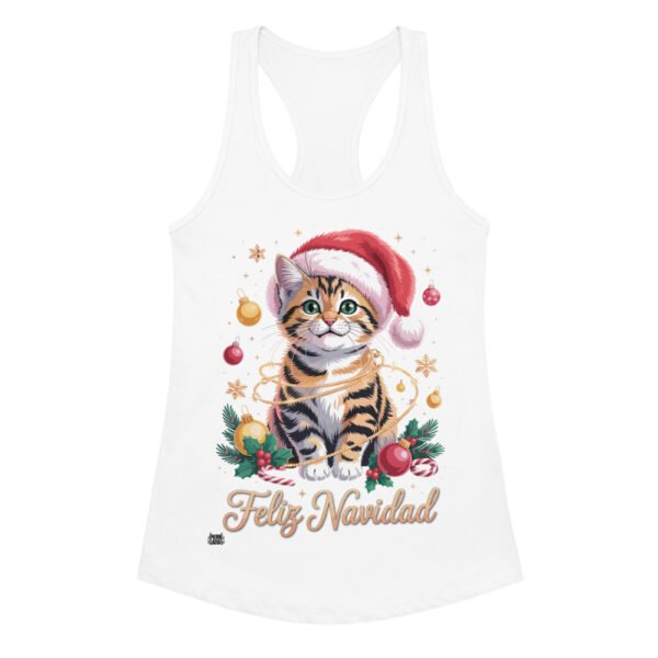 Camiseta de gatos para mujer FELIZ NAVIDAD GATUNA en color blanco, vista plana