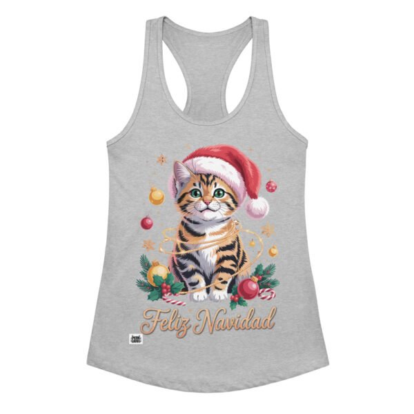 Camiseta de gatos para mujer FELIZ NAVIDAD GATUNA en color gris jaspeado, vista plana
