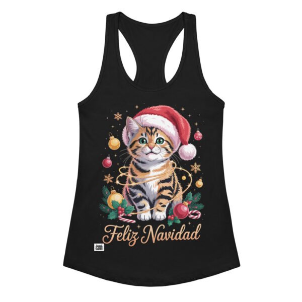 Camiseta de gatos para mujer FELIZ NAVIDAD GATUNA en color negro, vista plana