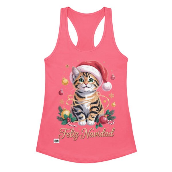 Camiseta de gatos para mujer FELIZ NAVIDAD GATUNA en color rosa eléctrico, vista plana