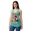 Camiseta de gatos para mujer FICHA TÉCNICA DE LA HUMANA en color azul tahití, sobre modelo