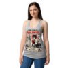Camiseta de gatos para mujer FICHA TÉCNICA DE LA HUMANA en color gris jaspeado, sobre modelo