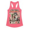 Camiseta de gatos para mujer FICHA TÉCNICA DEL HUMANO en color rosa eléctrico, vista plana
