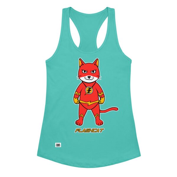 Camiseta de gatos para mujer FLASHCAT en color azul tahití, vista plana