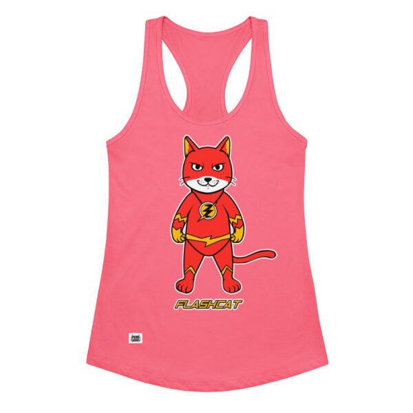 Camiseta de gatos para mujer FLASHCAT en color rosa eléctrico, vista plana