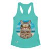Camiseta de gatos para mujer GATO CON GAFAS DE SOL en color azul tahití, vista plana
