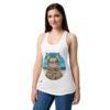 Camiseta de gatos para mujer GATO CON GAFAS DE SOL en color blanco, sobre modelo
