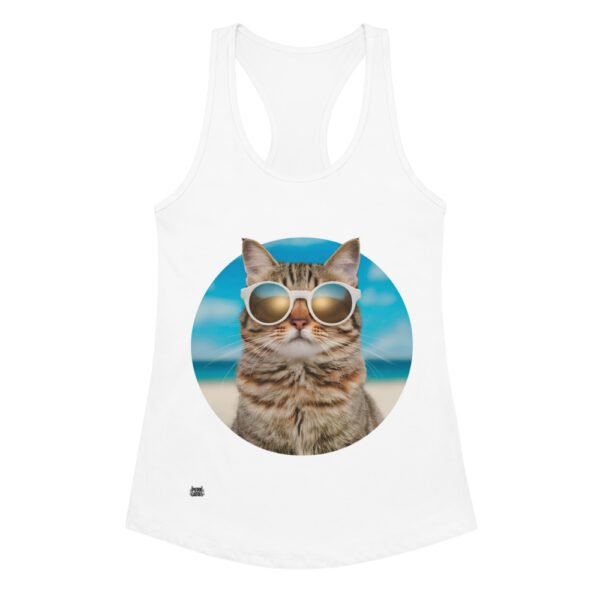 Camiseta de gatos para mujer GATO CON GAFAS DE SOL en color blanco, vista plana