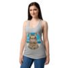 Camiseta de gatos para mujer GATO CON GAFAS DE SOL en color gris jaspeado, sobre modelo