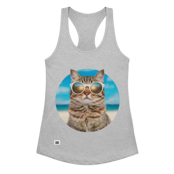 Camiseta de gatos para mujer GATO CON GAFAS DE SOL en color gris jaspeado, vista plana