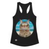 Camiseta de gatos para mujer GATO CON GAFAS DE SOL en color negro, vista plana
