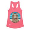 Camiseta de gatos para mujer GATO CON GAFAS DE SOL en color rosa eléctrico, vista plana