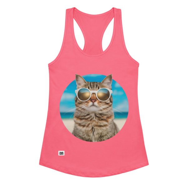 Camiseta de gatos para mujer GATO CON GAFAS DE SOL en color rosa eléctrico, vista plana